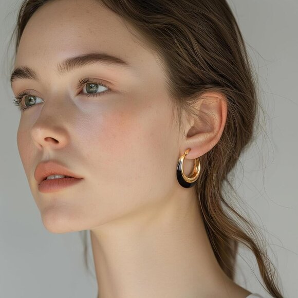 Gold Jewelry Hoop Earrings Women 14K Plated Thick Huggie Trendy Dangle - Picture 5 of 6